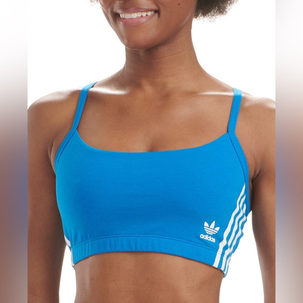NWT Adidas Women's Stripe Scoop Bralette Logo Stretch Active Blue X-Large